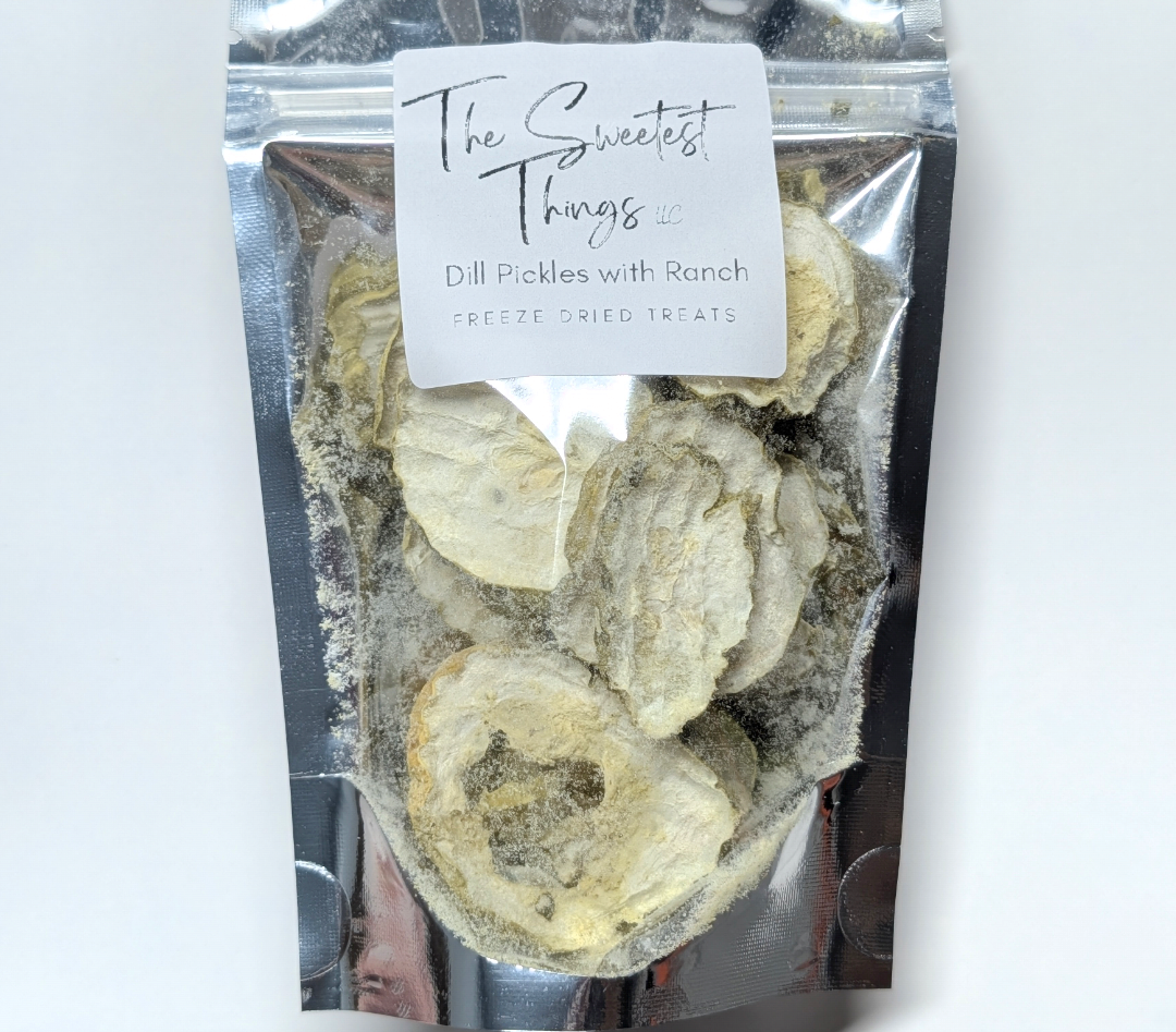 Freeze Dried Dill Pickles with ranch seasoning!